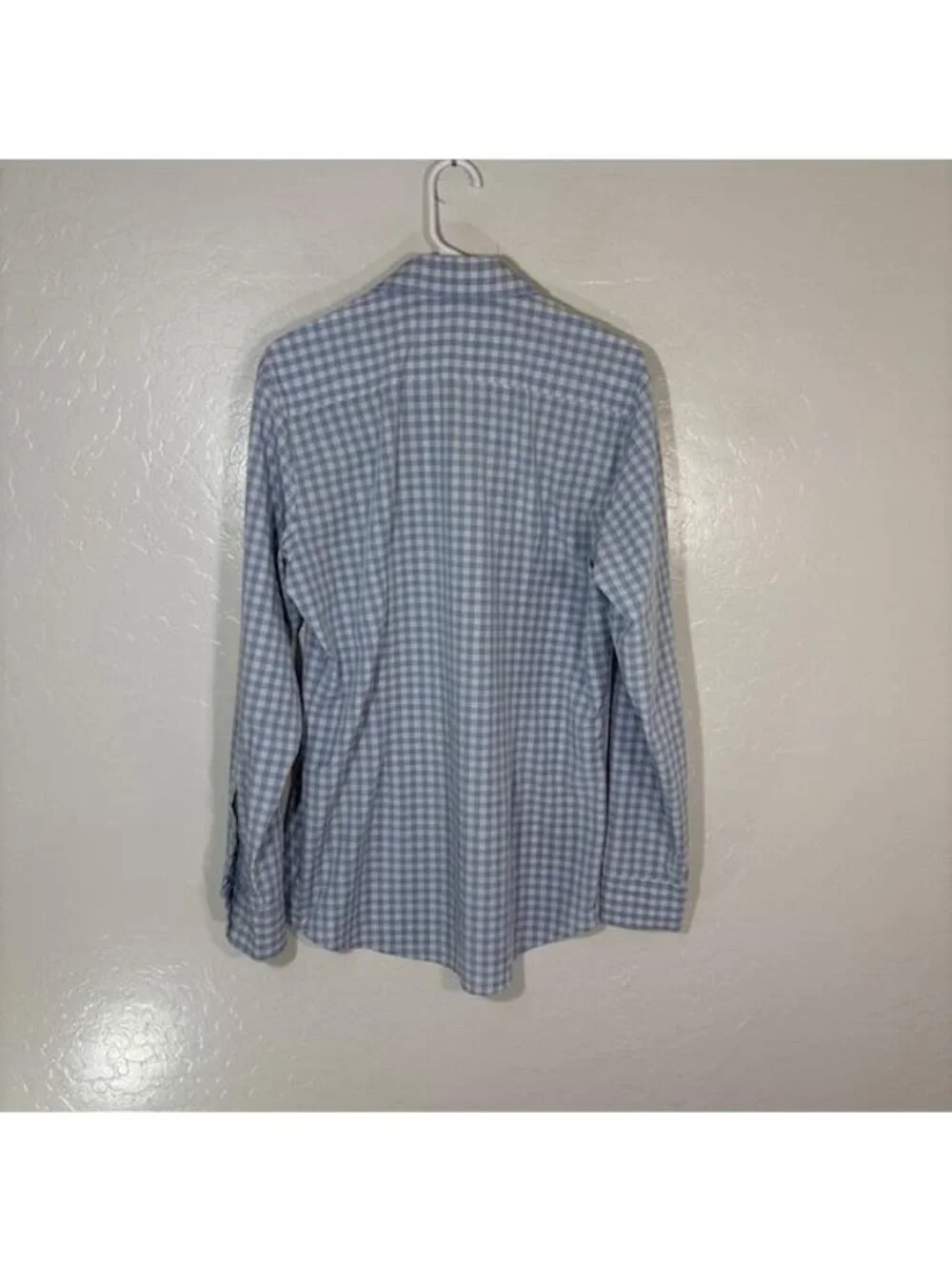 Mizzen+Main Leeward Shirt Mens Medium Blue Gingham Trim Fit Stretch USA Made